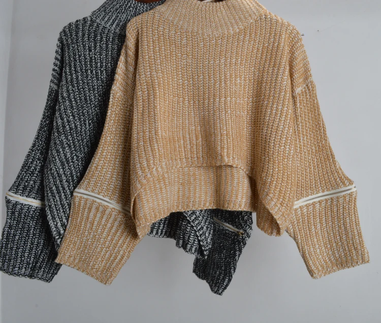 

Осень-зима, свободный длинный свитер све, высокая талия, воротник на молнии, дизайн манжеты, пряжа Faion Lazy Sle, женский трикотаж