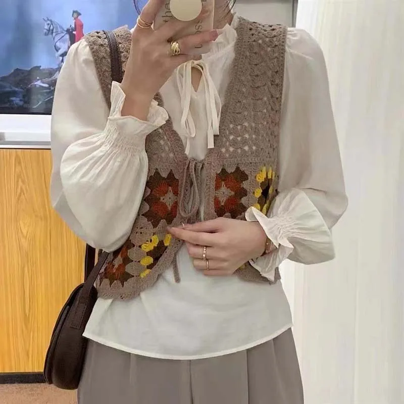 Boring Honey Hollow Out Strickweste Damen Vintage Oma Quadrat Häkel-Unterhemd Top Slim Fit ärmelloses Layering-Shirt