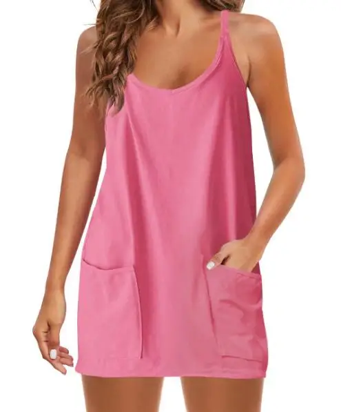 Vestido casual solto sem mangas para mulher, curto, verão