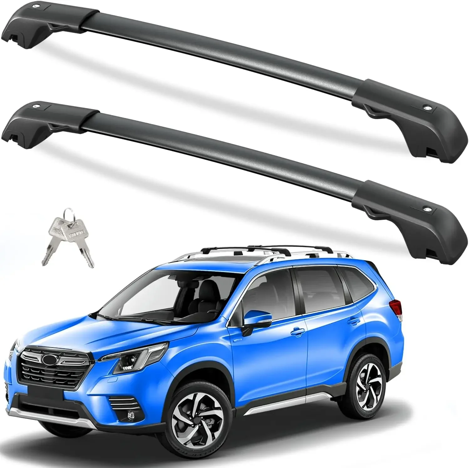 

Багажник на крышу (300 фунтов) с поперечинами, совместимый с Subaru Forester 2014-2026 с высокими боковыми рейлингами (не для Wilderness), с замком, усиленный
