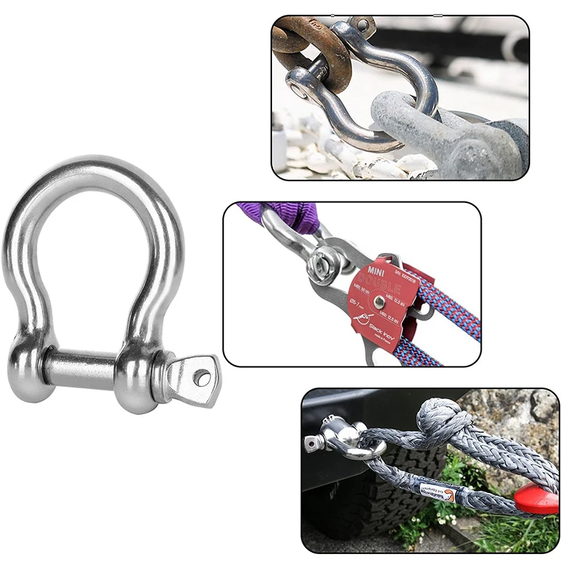 5Pcs Sailing Shackles D Shaped Bow Shackle 304 Stainless Steel Rustproof Screw Pin Anchor Bow Shackle Clevis European Style ﻿