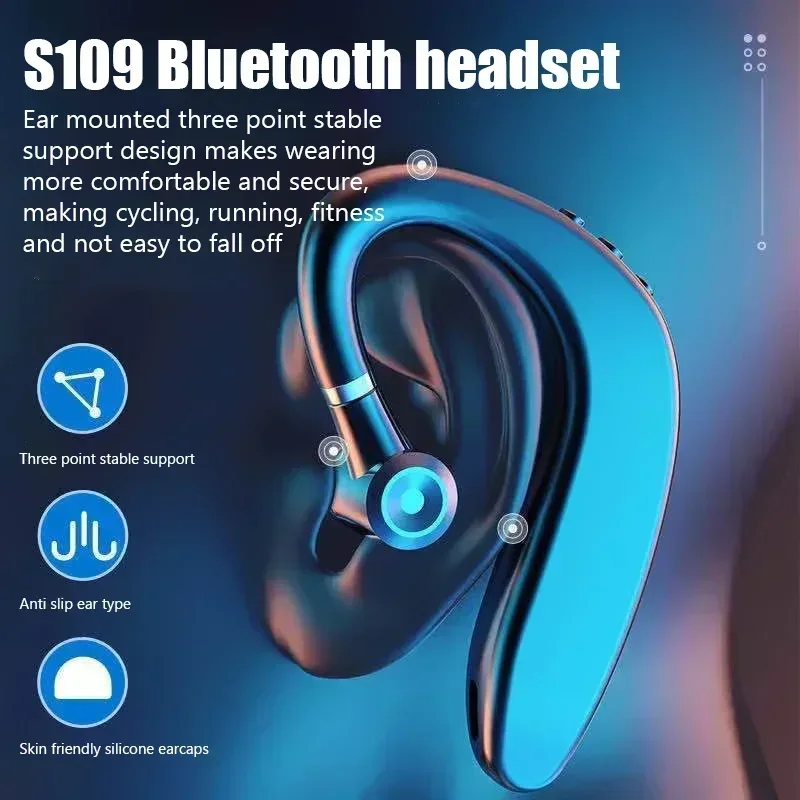 

S109 Single Ear Wearing Wireless Bluetooth Headphones Headset For Business Driving Sports HIFI Ambient Noise Cancelling Wireless