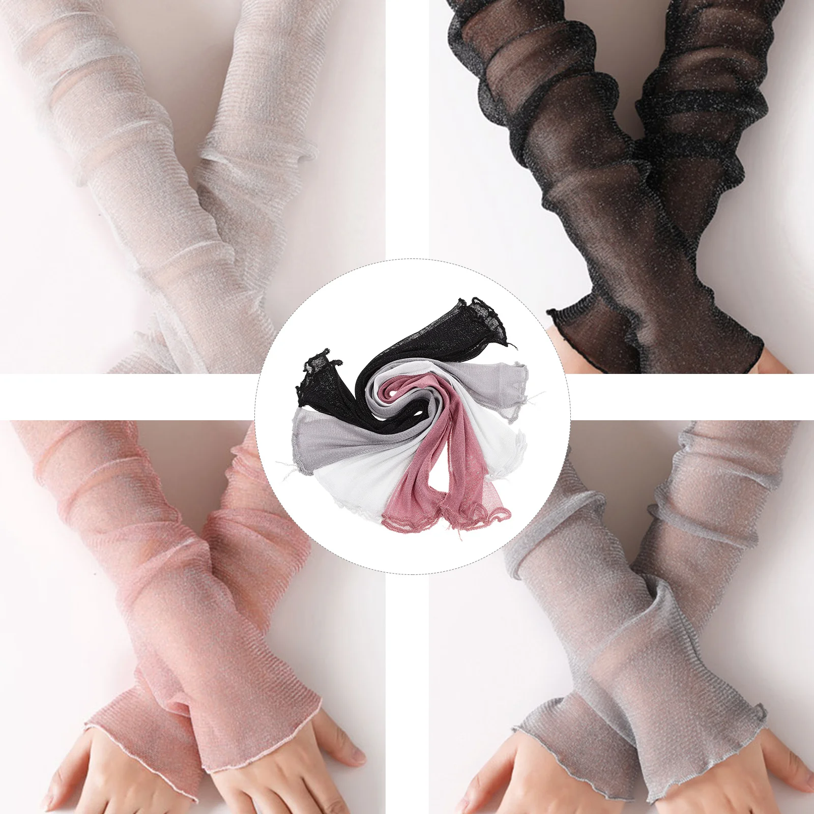 

4Pairs Ultra-Thin Cooling Arm Sleeves Ice Socks Sunproof Mesh Arm Covers Breathable Lightweight Protection for Summer Outdoor