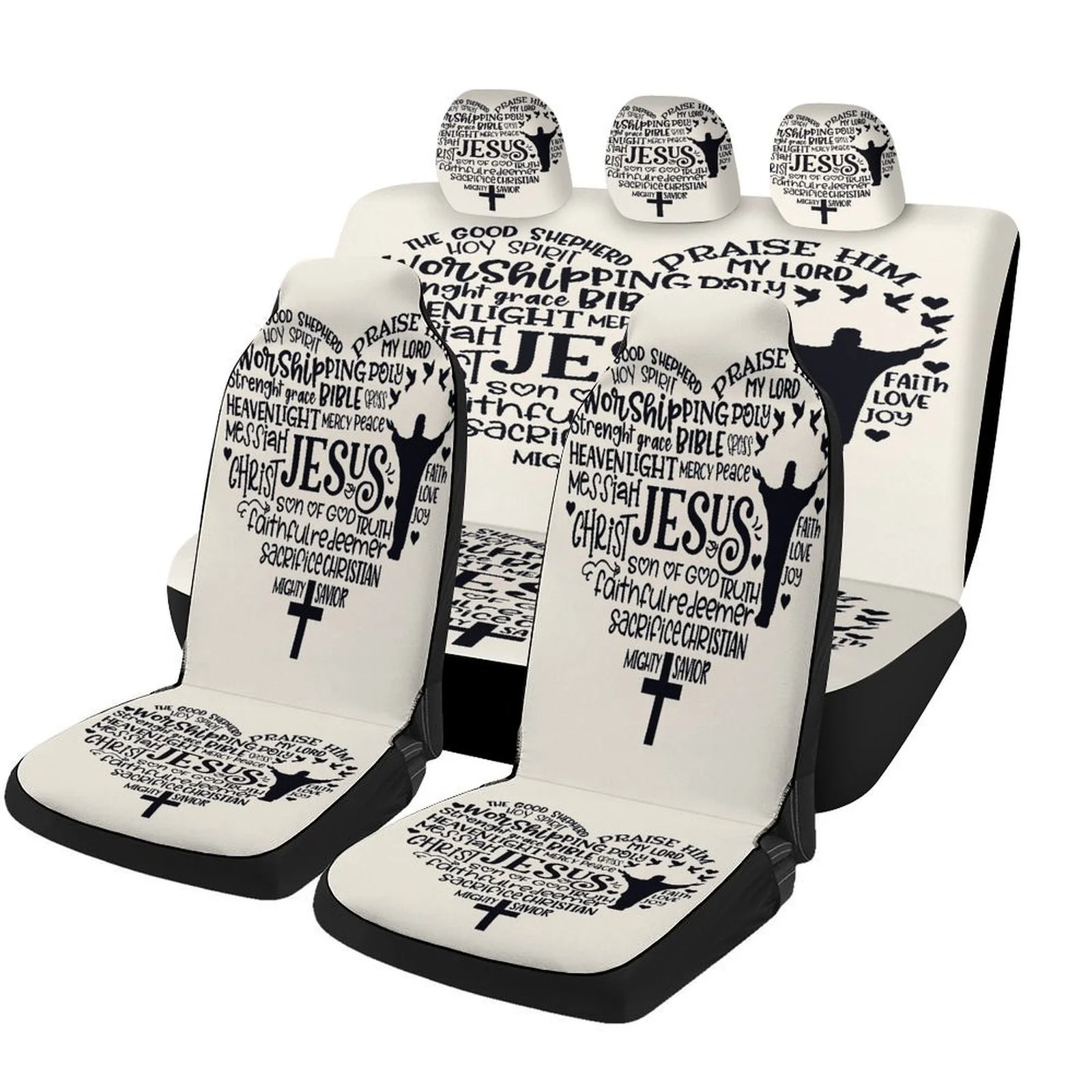 Set Of Car Seat Covers Themed With Faith And Heart Words, Suitable For Various Vehicles. Stylish And Durable, This Complete Set