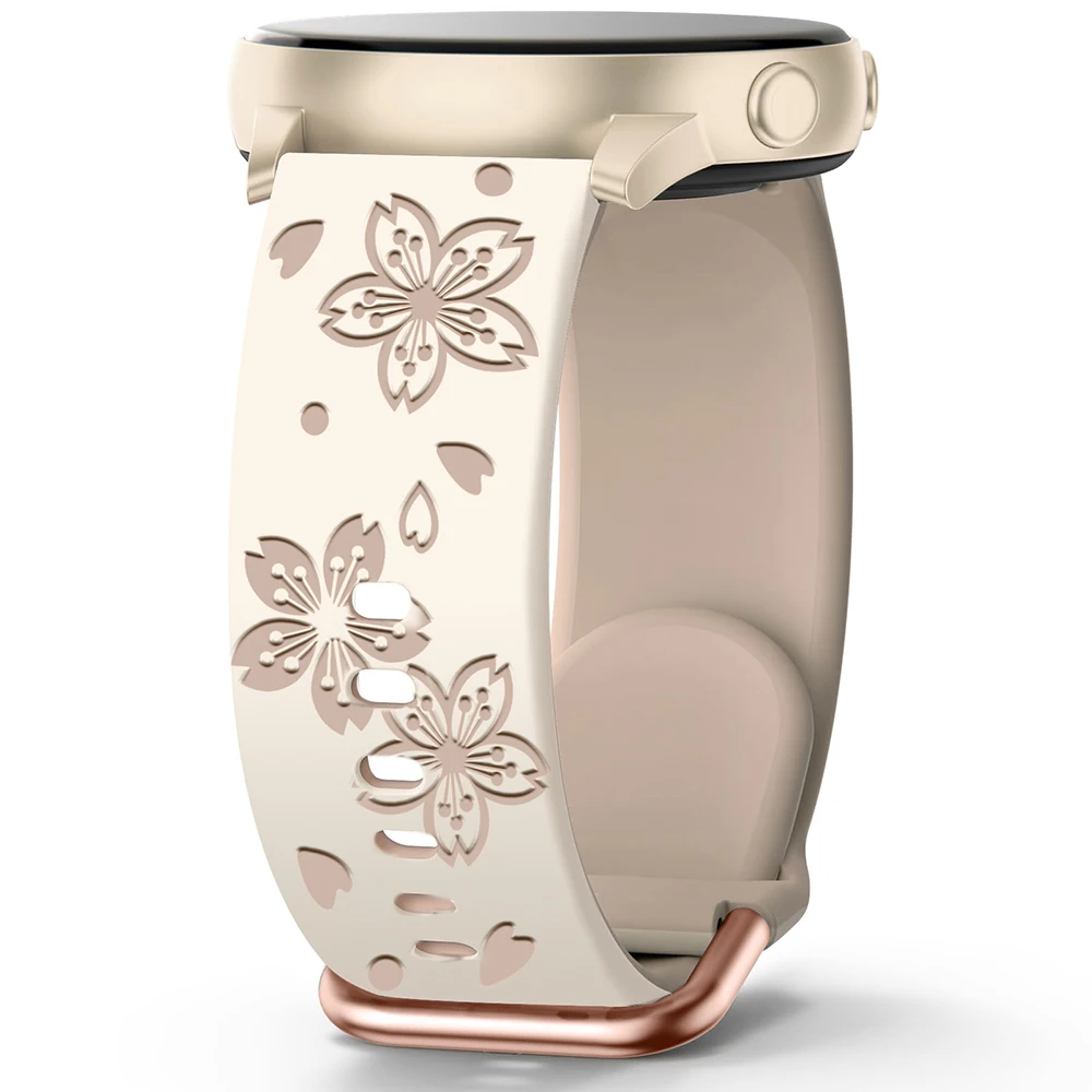 Ремешок для часов 20 мм с цветочной гравировкой для Huami Amazfit Active 2 GTS 4 Mini 2 Mini Bip 3 Pro GTR Mini GTS 3 2e, силиконовый ремешок-браслет