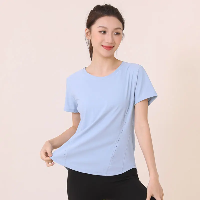 Spring and Summer Sun Protection Quick Drying Exercise Fitness Yoga Running Short Sleeved T-Shirt Tops Women's Shirt