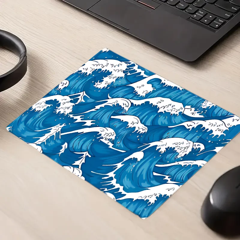 Seawater Wave game mouse pad, computer keyboard desktop pad, sewn anti-slip rubber base keyboard and mouse, 2mm thick desktop pa