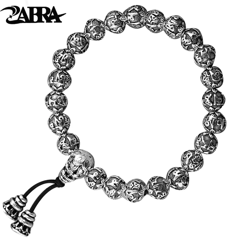 

ZABRA 100% 990 Sterling Silver Handmade Vintage Tibetan Buddhism Rope Bracelet Men Women Six Words Mantras Bead Bracelet Jewelry