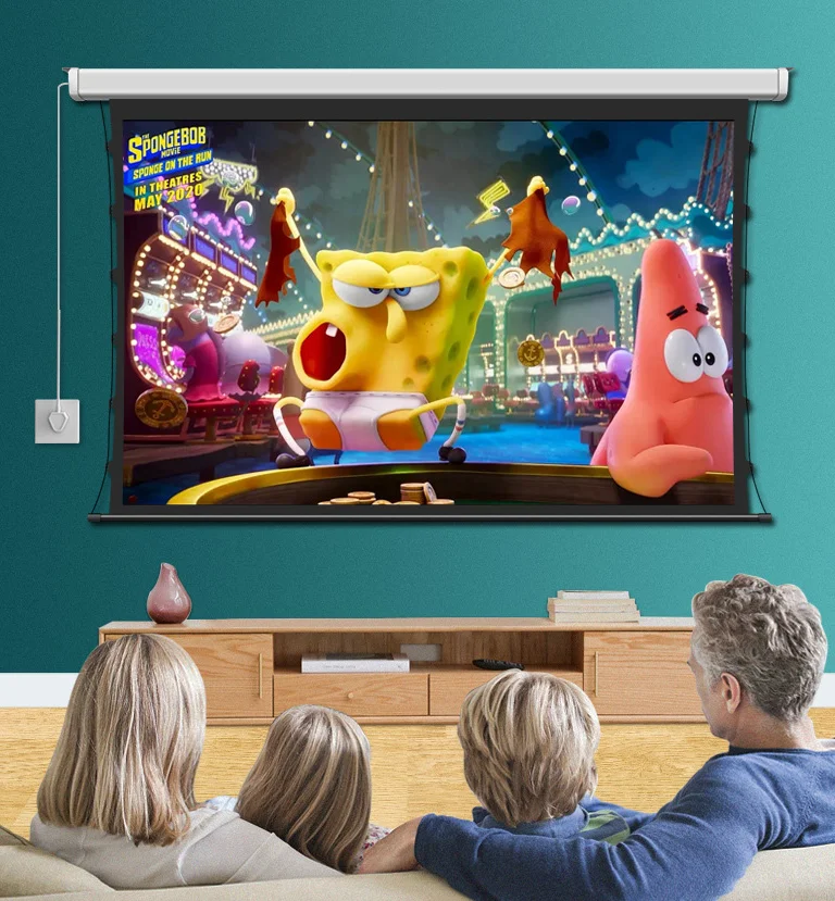 

Y-100" 4K HD TV Indoor Tab-Tension Projector Screen Electric Movie In-ceiling Motorized Recessed Gray Soft Projection Screen