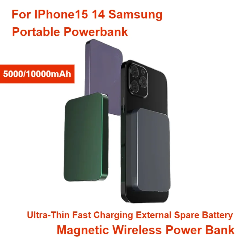 For IPhone15 14 Samsung Portable Powerbank Magnetic Wireless Power Bank Ultra-Thin Fast Charging External Spare Battery 10000mAh