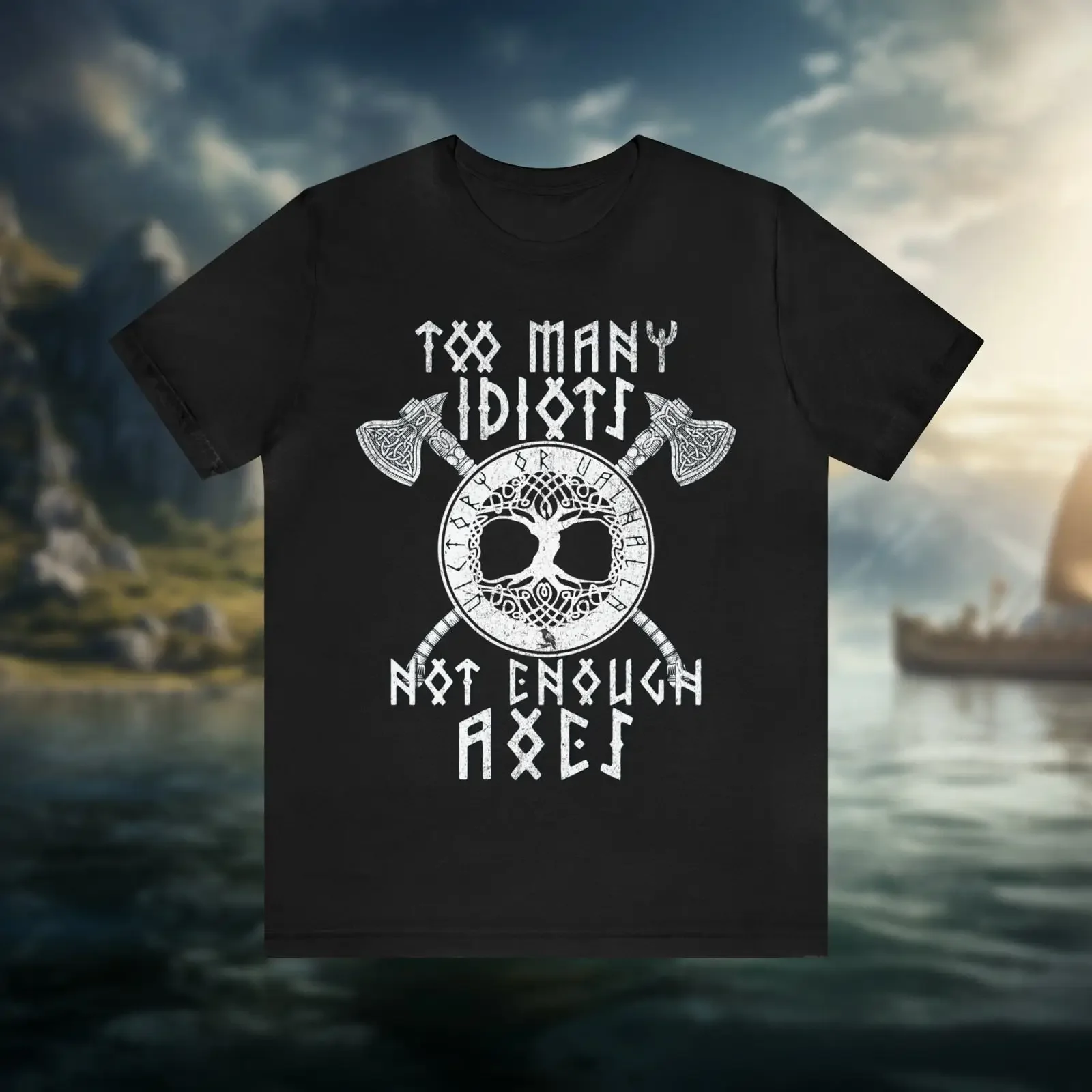 Viking T Shirt Yggdrasil Tree Too Many Idiots Not Enough Axes Design vintage Washed Top For Everyday Wear designer clothes