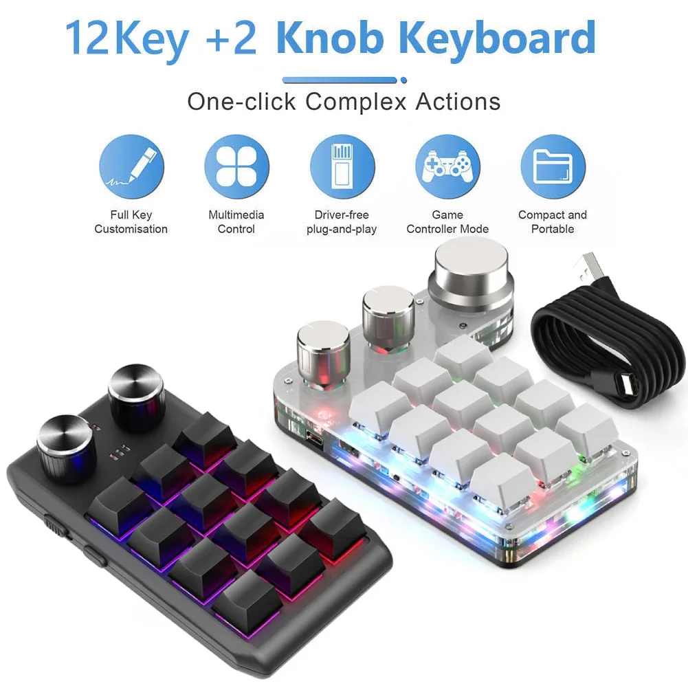 

Programming Macro Custom Knob Keyboard RGB 12 Key Copy Paste Mini Button Photoshop Gaming Keypad Mechanical Hotswap Macropad