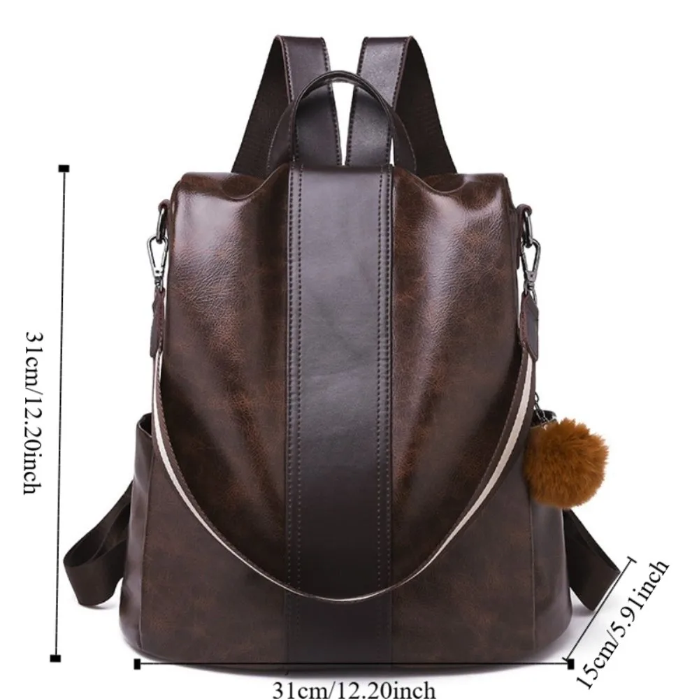 PU Leather Laptop School Bag Simple Solid Color Large Capacity Backpack Daypack Waterproof College Backpack Teenagers