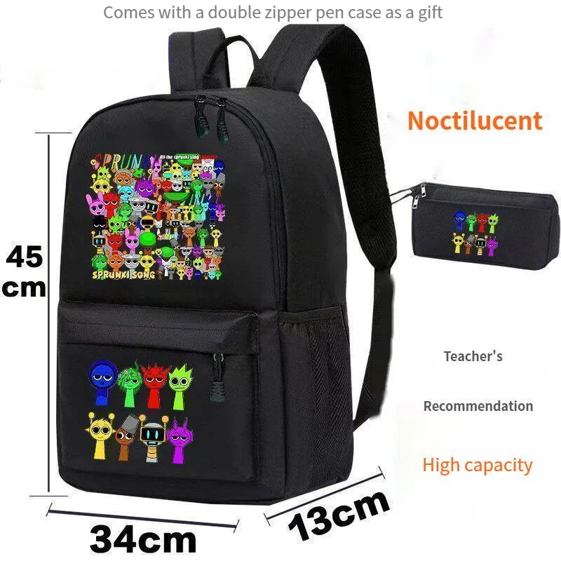 Sprunks Backpack Music Rhythm Box Backpack Canvas Print Zipper Game Middle School Students 3-6 Grades Noctilucent Waterproof Bag