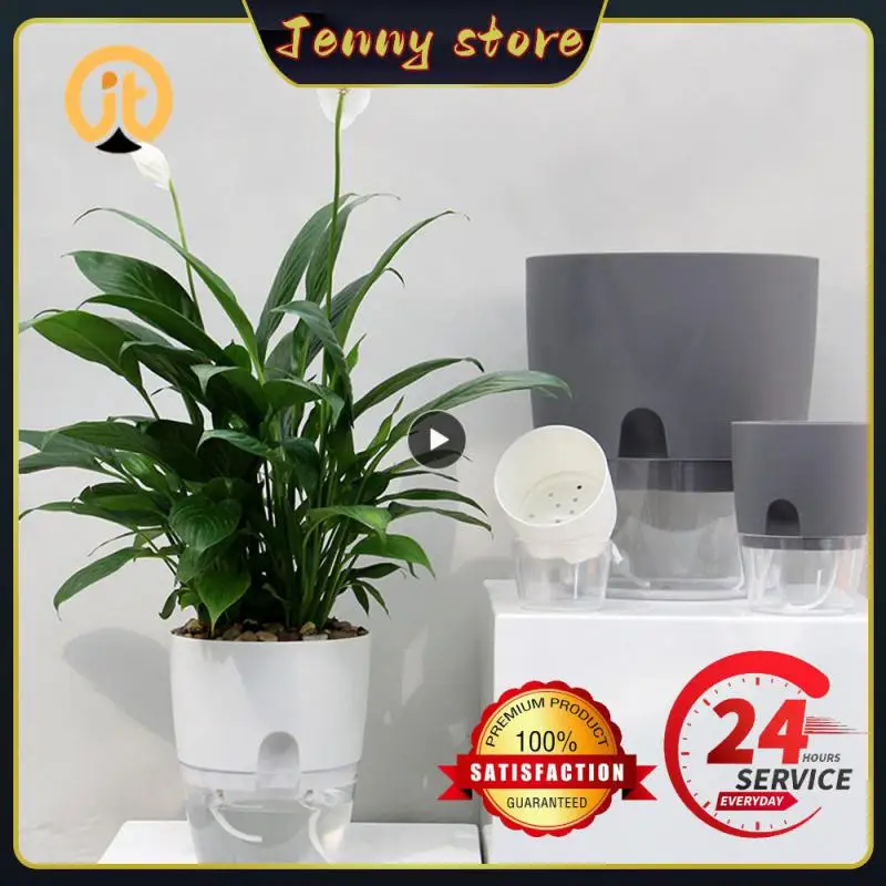 Flower Pot Self Watering Transparent Double Layer Plastic Flowerpot Cotton Rope Watering Small Plant Pot With Injection Port