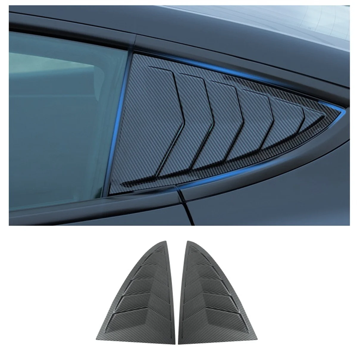 For Tesla Model 3 Highland 2024 Car Rear Triangle Window Shutters Sunshade Decoration Accessories Bright Carbon Fiber