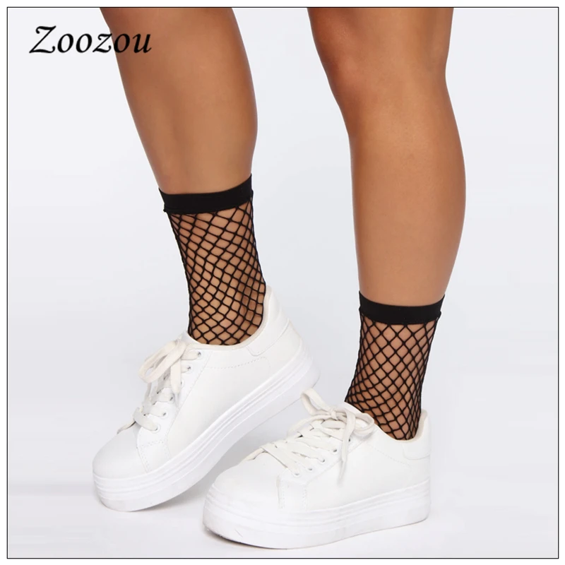 Women Sexy Sneakers Fishnet Socks Sports Fashion Grid Short Socks Mesh Chaussette Femme Black Thin Hollow Lattice Summer SetZZ