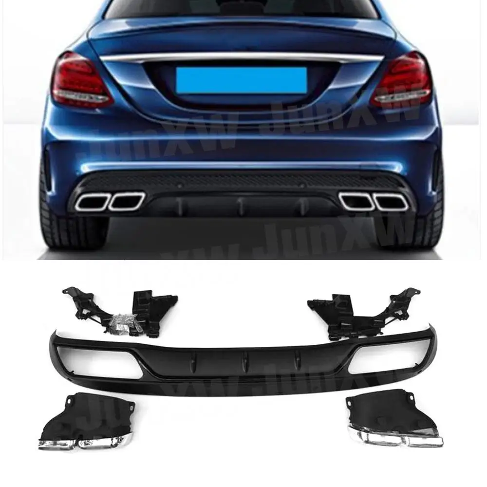 PP Rear Bumper Lip Diffuser with Exhaust Tip for Benz C Class W205 Sport Bumper 4 Door C63 AMG not for standard