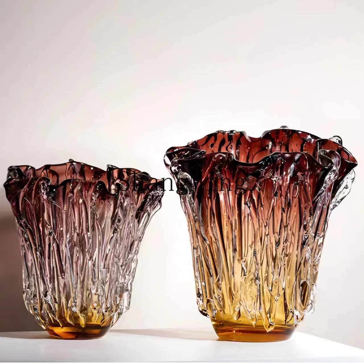 

CL Gradient Brushed Heavy Glass Vase Flame-like Shape Modern Living Room Coffee Table Decorative Ornament