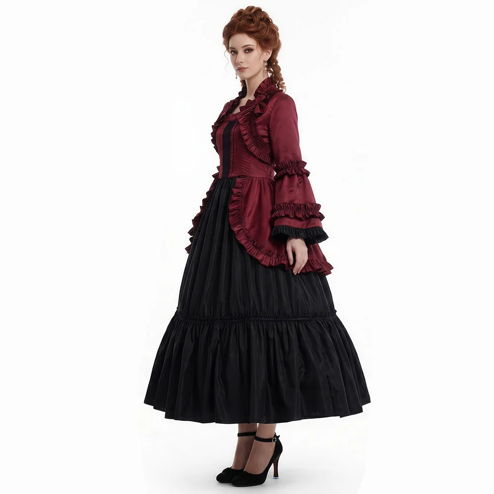 Medieval Flare Sleeve Dress Victorian Party Formal Gown Renaissance Gothic Floral Ruffle‌ Court Vintage Dress Halloween Costume