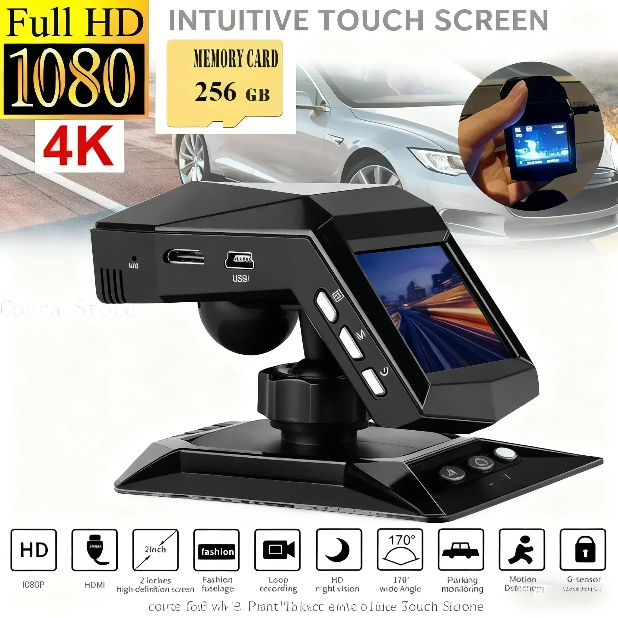 Cámara de salpicadero DVR para coche 4k HD, grabadora de vídeo de 1080P, tarjeta de memoria de 256G gratis, regalo, visión nocturna de 170 ángulos, grabadoras de coche, grabación de ciclo Dash