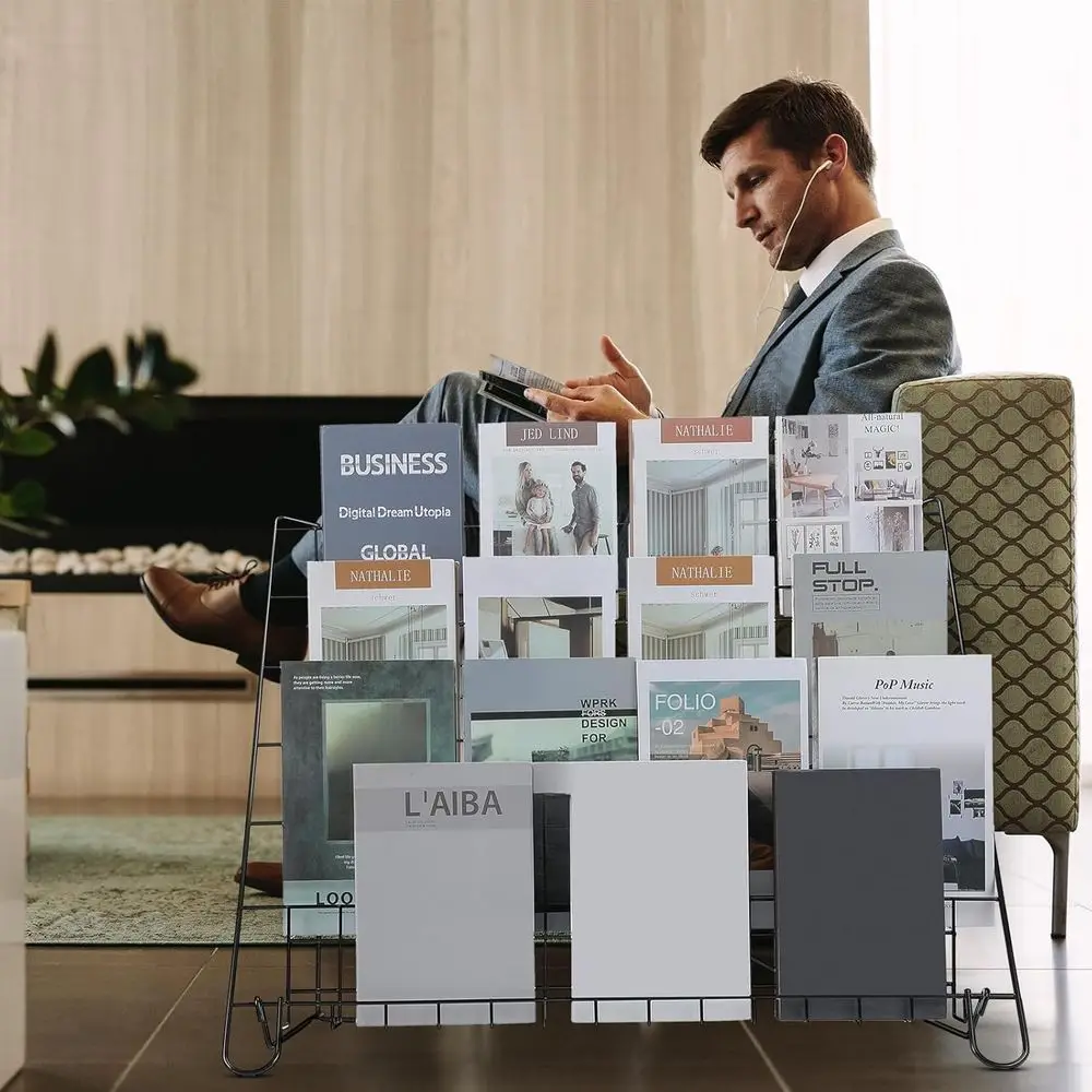 Black 6-Tier Wire Bookshelf for CD/Magazine Displays and Retail Brochure Holders