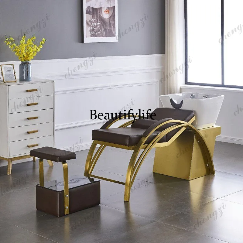 BBB High-end shampoo bed for barber shop Hair salon Shampoo chair Stainless steel flushing bed Ceramic basin