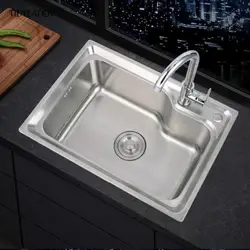 1.1Mm Thickened Sink 304 Stainless Steel Kitchen Sink Multiple Size Single Basin Sink Kitchen Accessories Kitchen Fixture