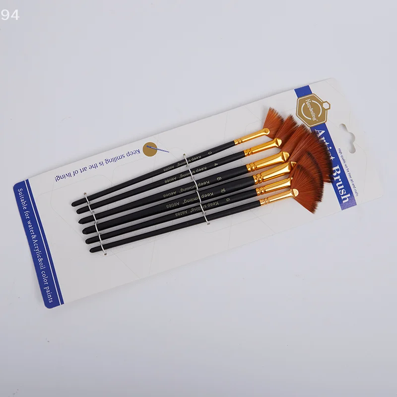 

6Pcs/Set Fan shaped Nylon Hair Gouache Acrylic Watercolor Paint Brush for School