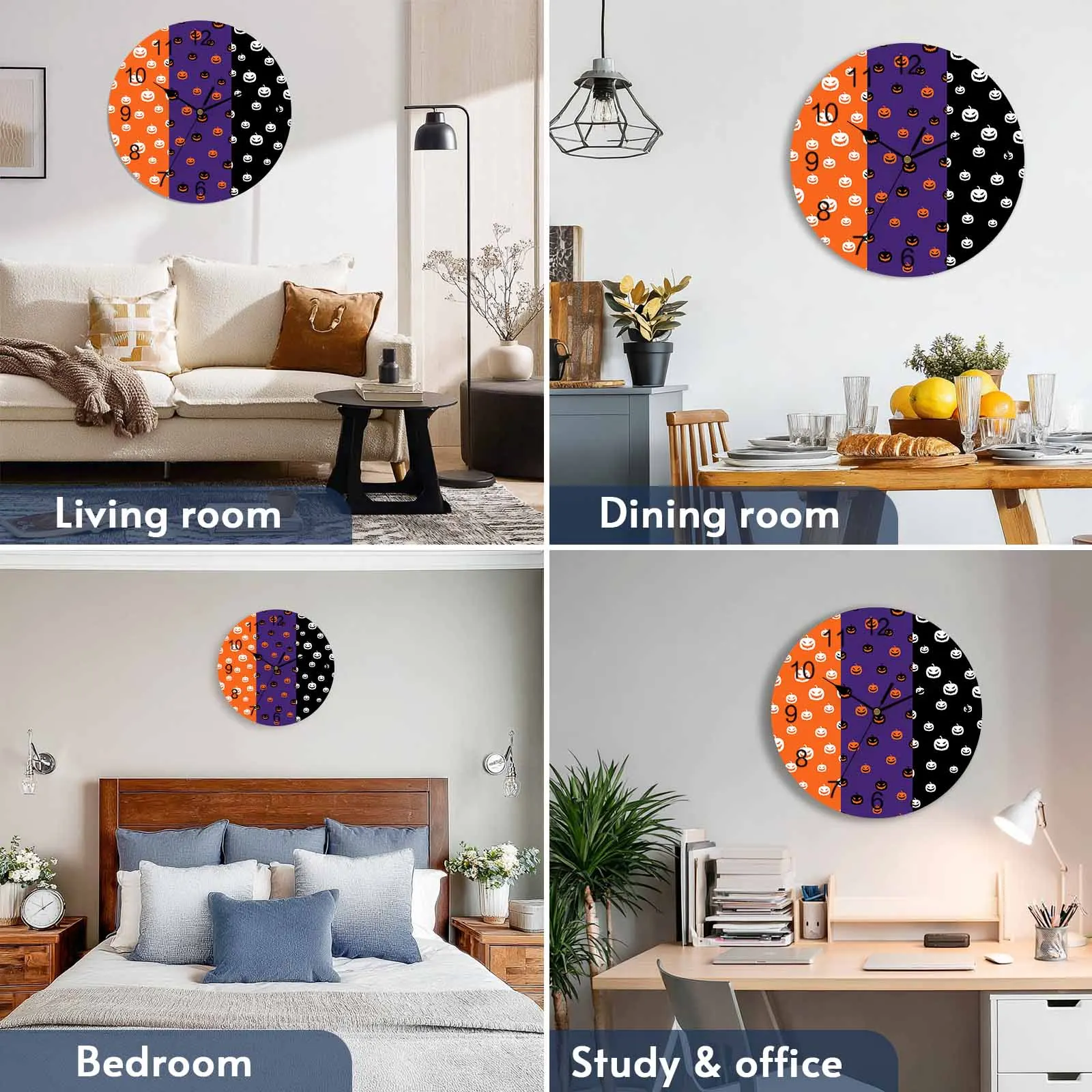 Silent Wall Clocks Battery Operated, Halloween Round Decorative Wall Clock for Living Room Bedroom Kitchen Bathroom Classroom