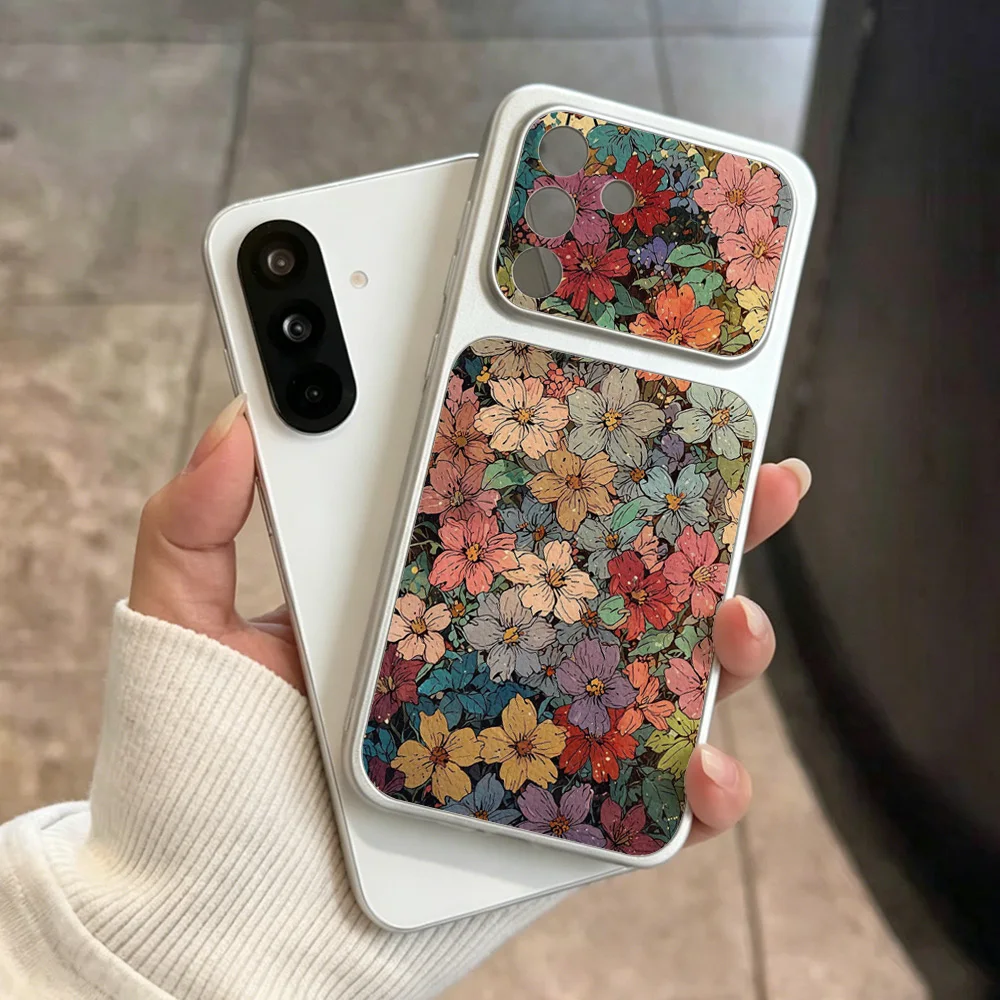 Flower Silicone Leather Phone Case For Samsung A56 5G A37 A17 A07 A06 A16 A57 A26 A54 A55 A27 S25 S26 Ultra Large Window Cover