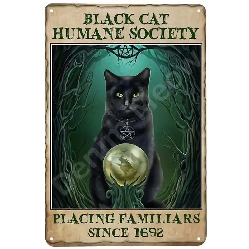 Retro Tin Sign Witch's Blessing Vintage Poster, Home Bar Cafe Wall Decor, Halloween Metal Plate, Black Cat Art Sign - view 4