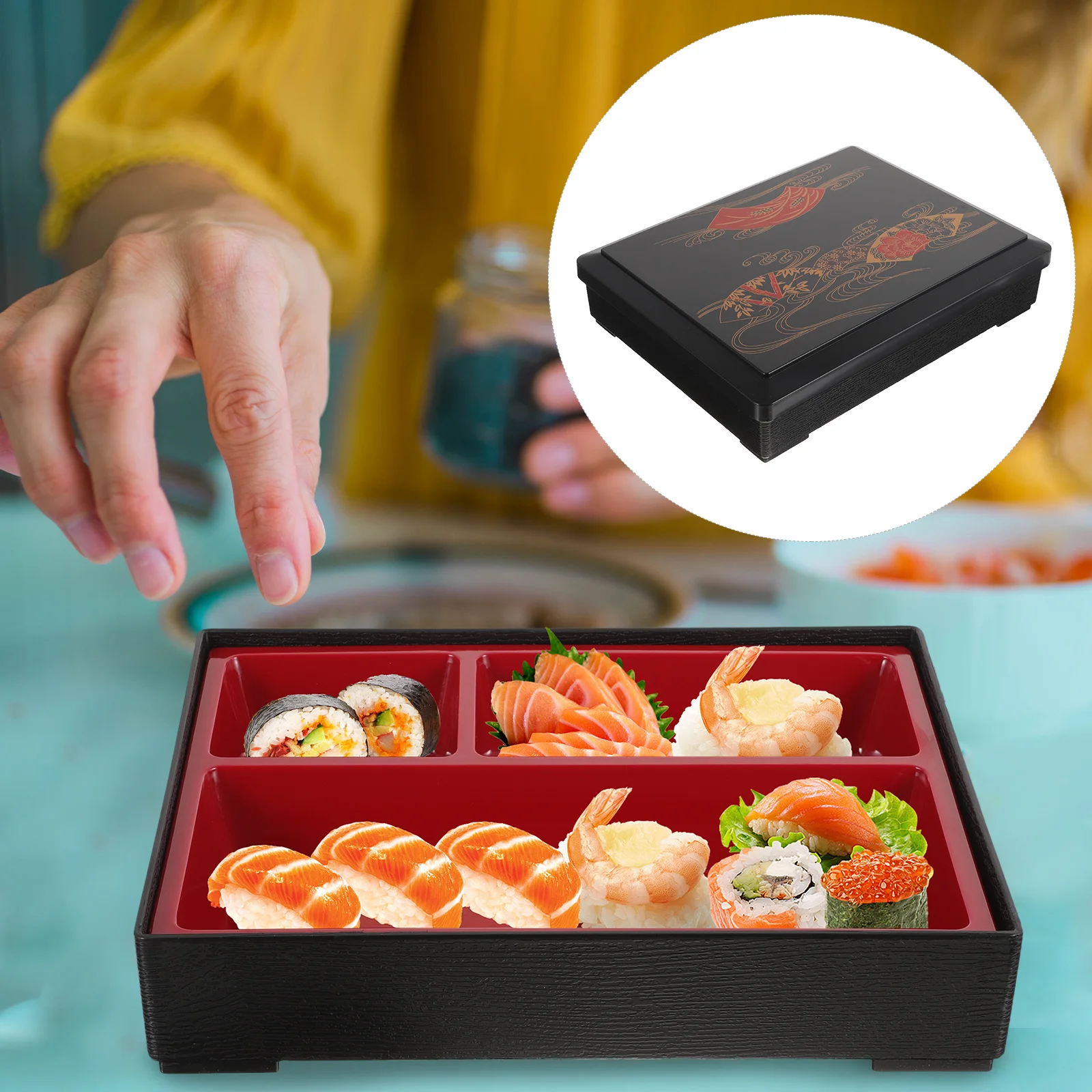 

Box 3 Compartments Small Size Plastic Japanese Lunch Boxes Sushi Bento Snack Containers Adult Bento High Temp Resistance