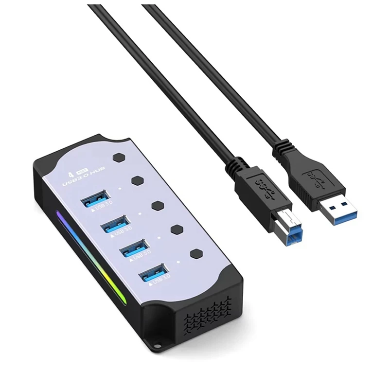 4 Port USB 3.0 Hub USB Adapter USB Splitter With Individual Led On/Off Switches 4 In 1 RGB Extender For Laptop PC