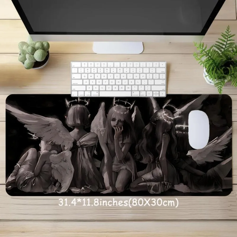 Gothic Dark Angel Mouse Pad, Large Non-Slip Desk Mat with Locked Edge, Washable PC Gaming Keyboard Pad