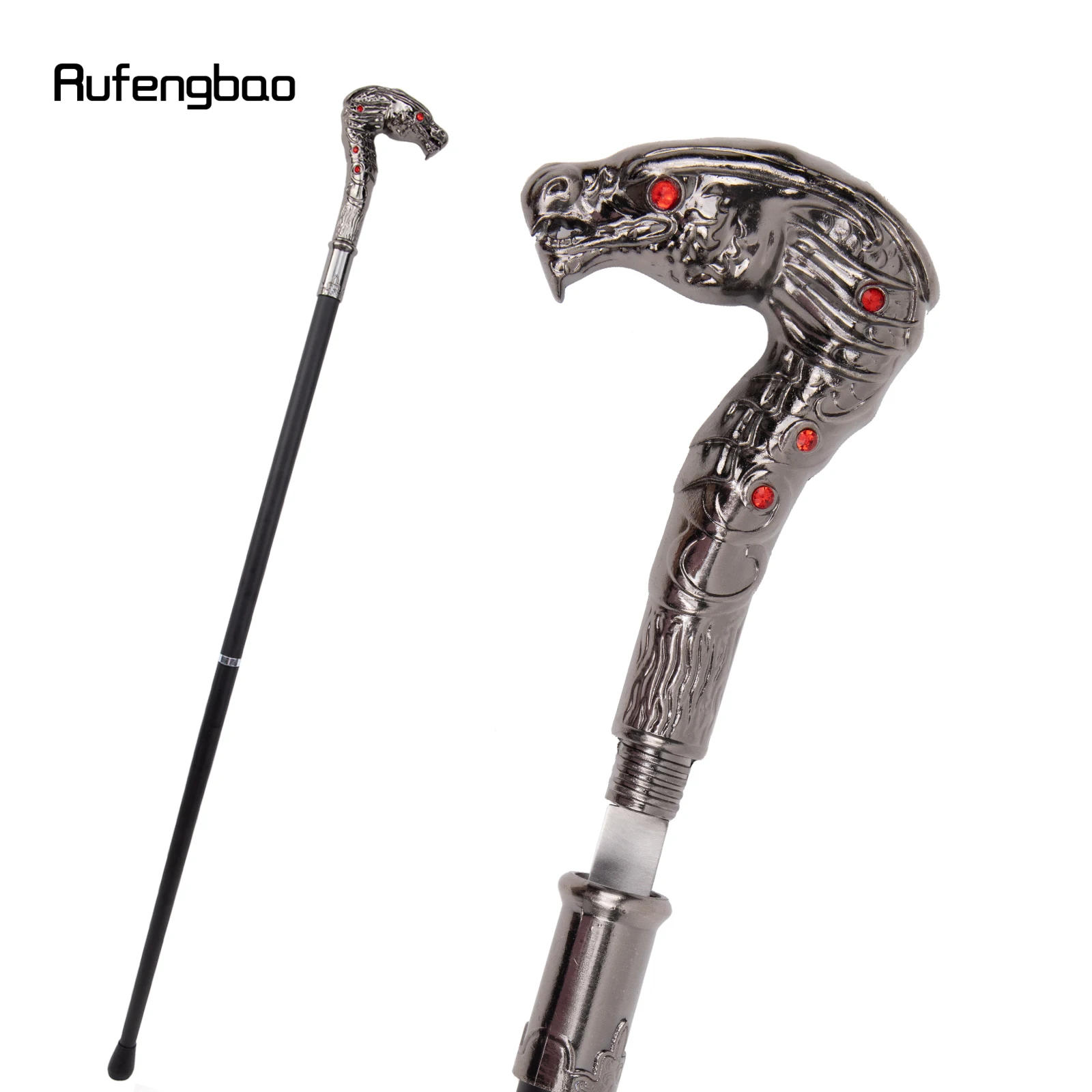 Red Eye Dragon Silver Luxury Walking Stick with Hidden Plate Self Defense Fashion Cane Plate Cosplay Crosier Stick 90cm