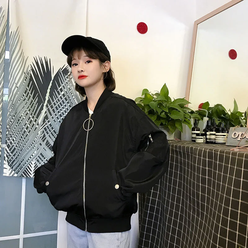 

2022 Spring Autumn BF Baseball Uniform Thin Section Female Pilot Jacket Loose All-Match Long-Sleeved Bag Hip Coat Women Zipper