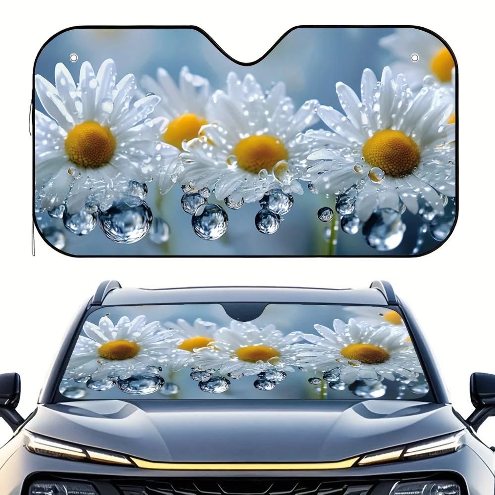 1pc Daisy Raindrops Car Sun Visor Multi-Layer Sunshade for Extreme Weather, Weatherproof Vehicle Accessory Universal