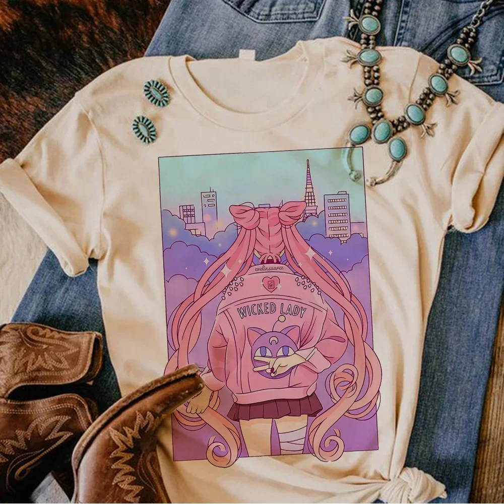 80s Moon Cat tshirt women anime harajuku manga t-shirts female comic graphic Japanese clothes