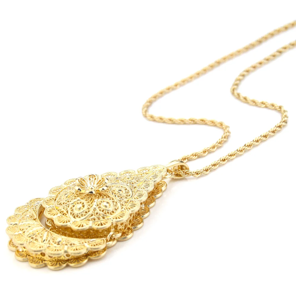 Sunspicems Algeria Sunflower Pandent Necklace Arabic Women Necklace Morocco Bride Wedding Caftan Jewelry  18K Gold Color Gift