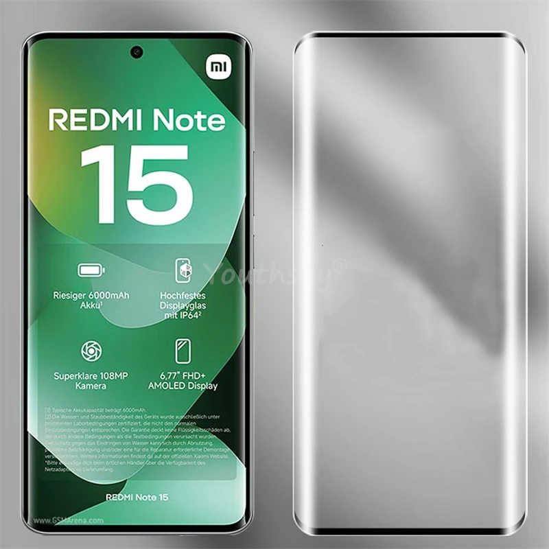 For Xiaomi Redmi Note 15 Glass 3D Curved HD Screen Protector Anti-Scrach Redmi Note 15 Tempered Glass Redmi Note 15 Pro Plus