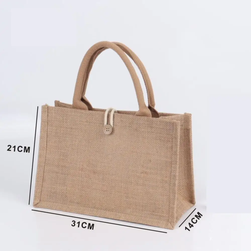 Linen Tote Bag Linen Handle Coarse Reusable Linen Beach Shopping Bag Gift Packaging Bag Handheld Jewellery Storage Bag