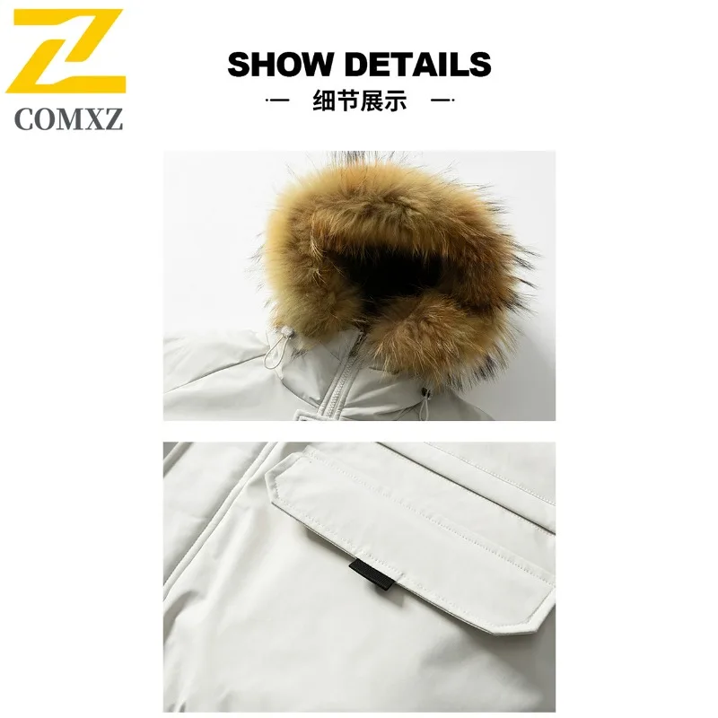 高級メンズダウンジャケット毛皮の襟フード付き屋外スキー厚い暖かいパッド入りジャケットプレミアムキャンプ耐寒冬コート
