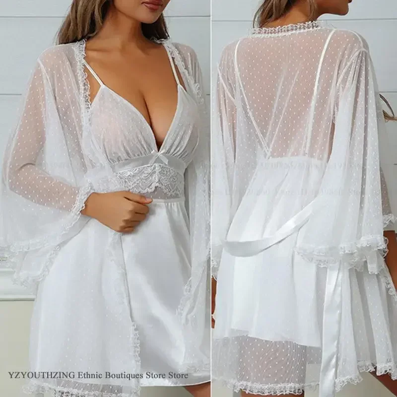 ชุดคลุมตาข่ายสำหรับงานแต่งงาน ชุดนอนเซ็กซี่ แต่งผ้าลูกไม้ ชุดนอนฤดูใบไม้ผลิ ฤดูร้อน ชุดนอนผู้หญิงใหม่ ชุดอยู่บ้าน ชุดลำลอง