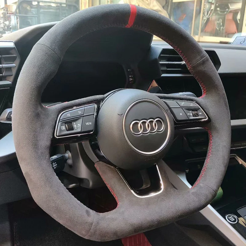 for Audi A1 8X A2 A3 Q3 Q5 Q2 A4 A5 A6 Avant DIY Hand Sewn Needle Thread Car Steering Wheel Cover Interior Car Accessories Suede