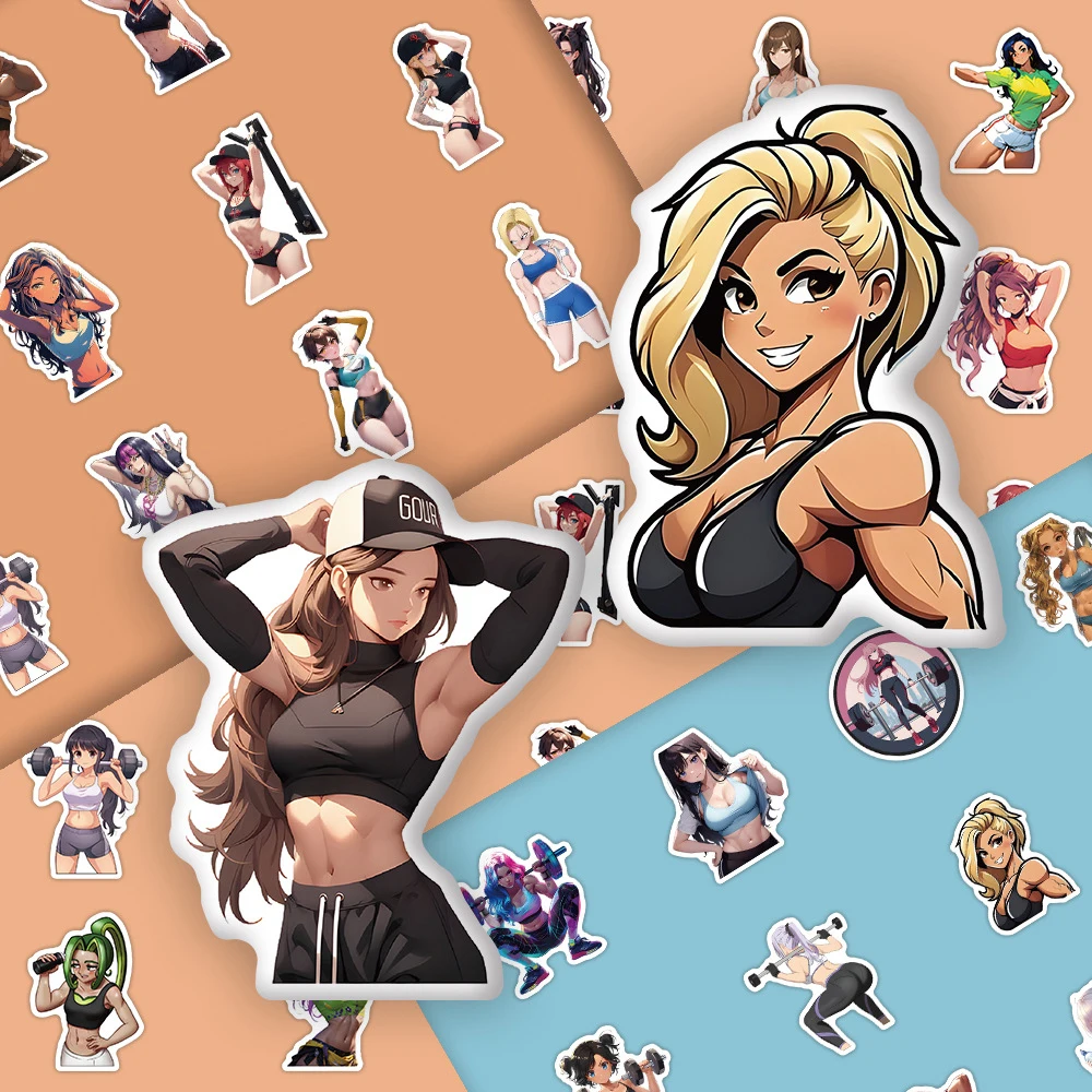 

10/30/54pcs Sexy Fitness Sporty Anime Girl Stickers Funny Cartoon Creative Sticker Skateboard Phone Suitcase Decals Decoration