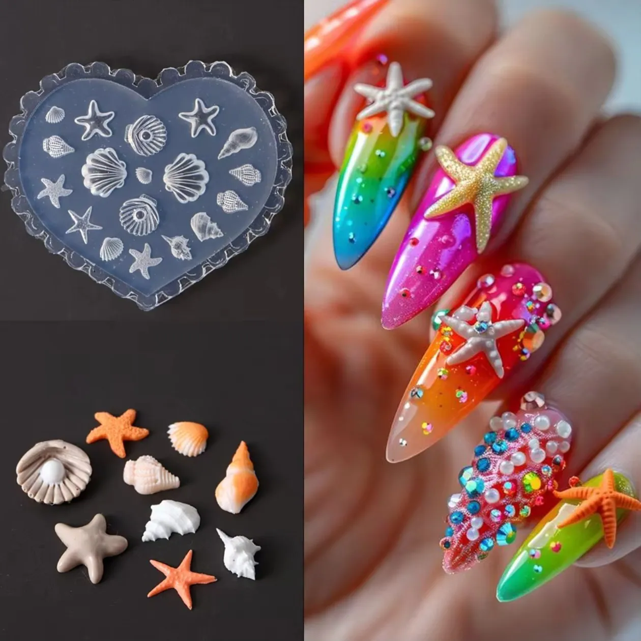 1pc Tulip Sea Shell Rabbit Goldfish Starfish 3D Acrylic Nail Mold Nail Decorations DIY  Silicone Manicure Mold Nail Art Mold