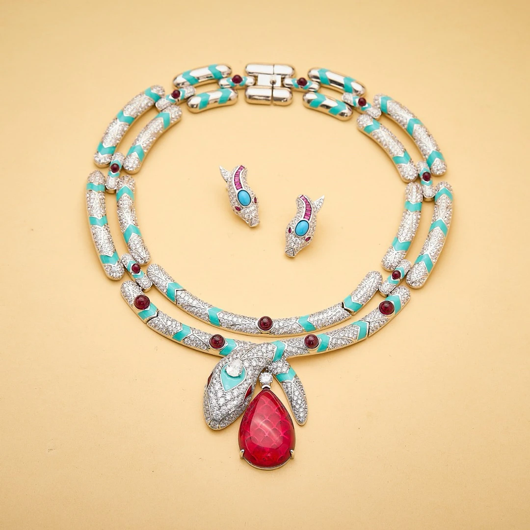 Luxury Vintage Elegant Snake Drop Necklace Earrings Inlay AAA Zircon High Quality Fashion Jewelry For Women Wedding Party Gift