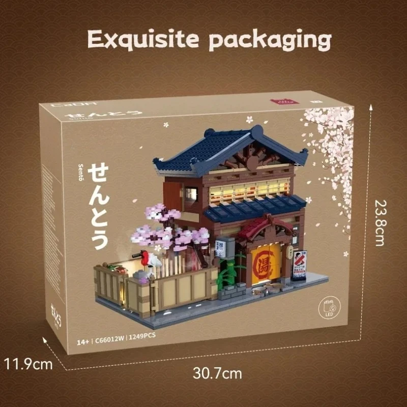 1249PCS MOC Kreative Traditionelle Japanische Yuzawa Badehaus Haus Gebäude Blöcke Stadt Street View Modulare Gebäude Modell Spielzeug