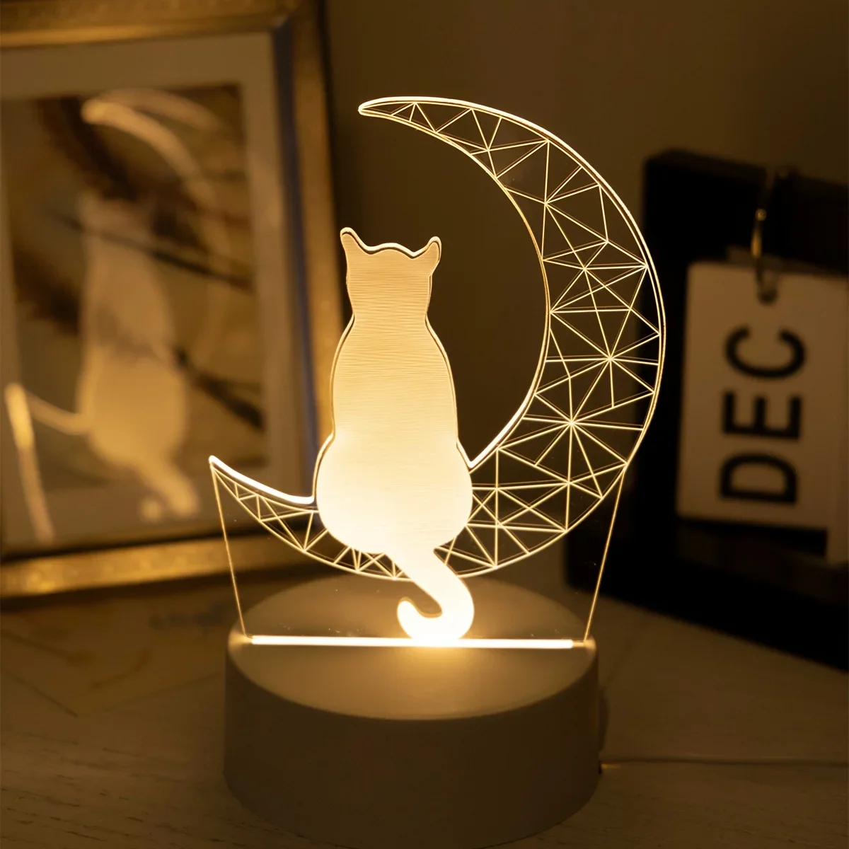 Veilleuse USB 3D Shoous Moon Cat, veilleuse créative, décoration de la maison, de la table, du salon, cadeau d'anniversaire, cadeau de vacances, 1PC